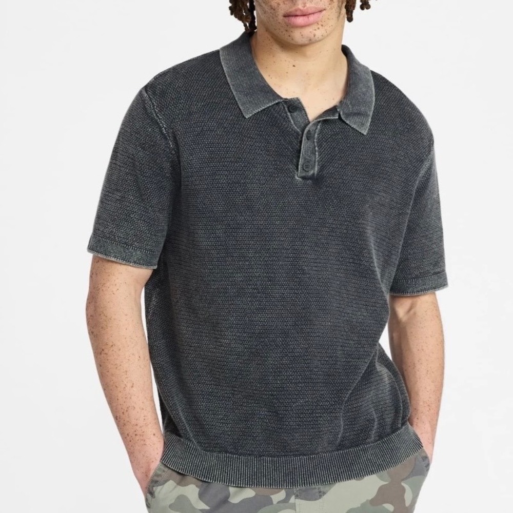 NEW No Boundaries Mens Mesh Sweater Polo Shirt Grey Shadow Mineral Wash Size M
